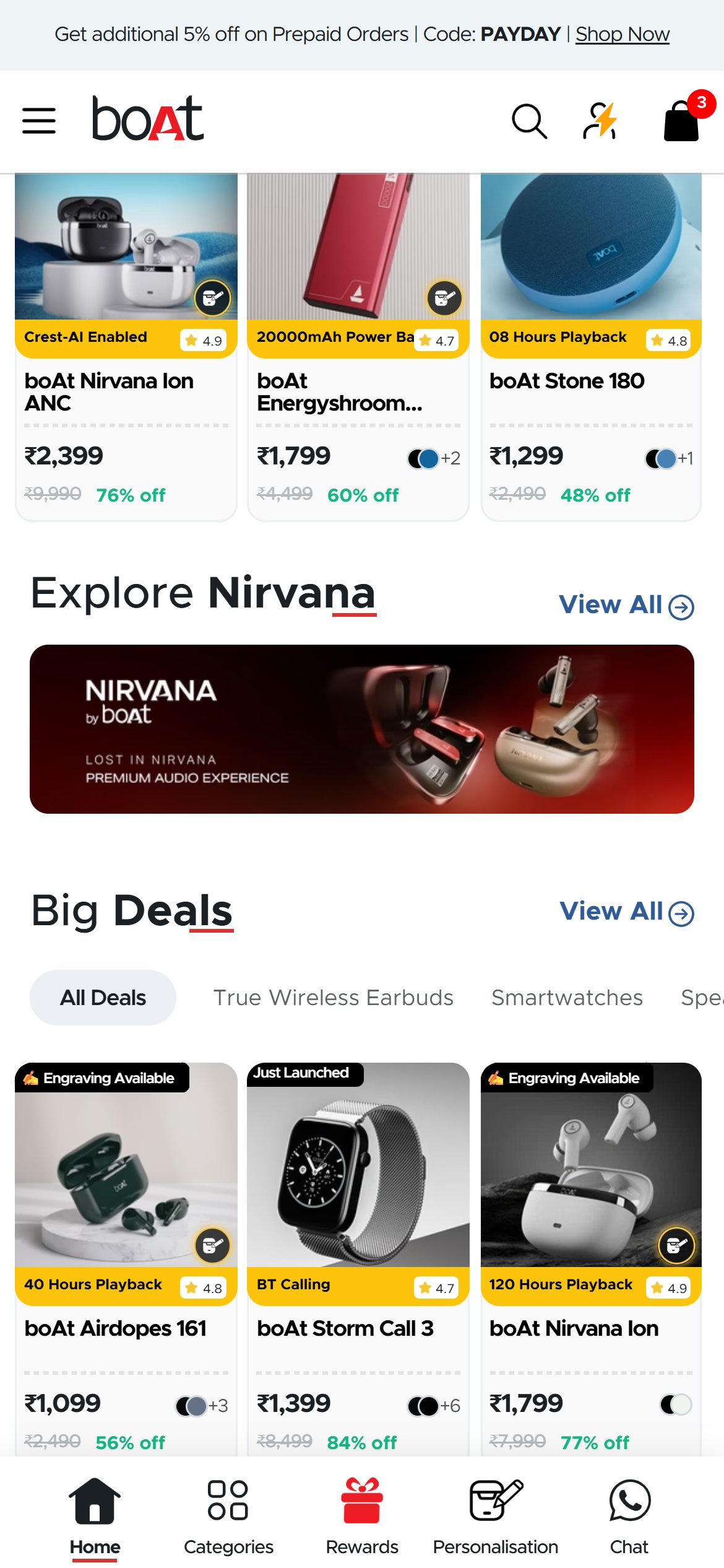 boAt - review ratings on homepage product cards